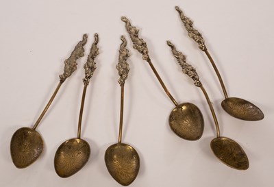 Lot 169 - A set of six Japanese white metal spoons with...