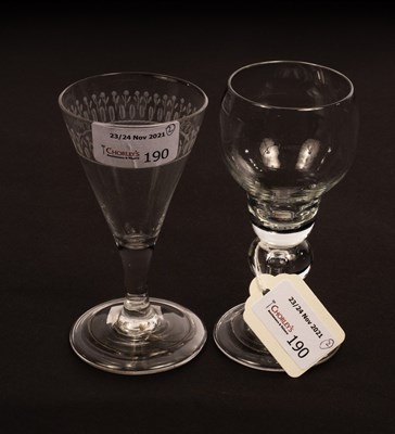 Lot 190 - An 18th Century glass, the knopped stem set a...