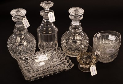 Lot 196 - A pair of cut glass decanters and stoppers,...