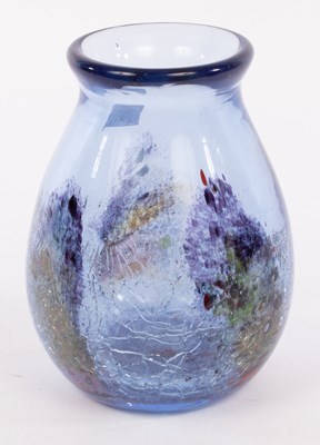 Lot 197 - A bulbous blue glass studio vase, clear and...