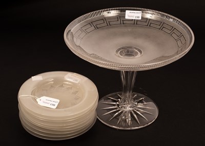 Lot 198 - A frosted glass tazza with Grecian key borders,...