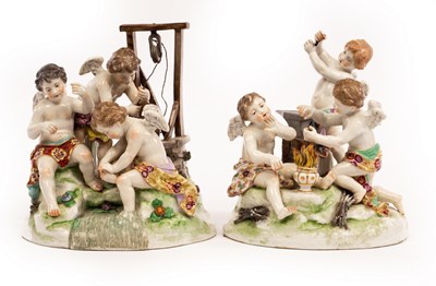 Lot 220 - A pair of 19th Century Samson figure groups,...