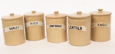 Lot 232 - Five 21cm Bourne Denby creamware storage jars...