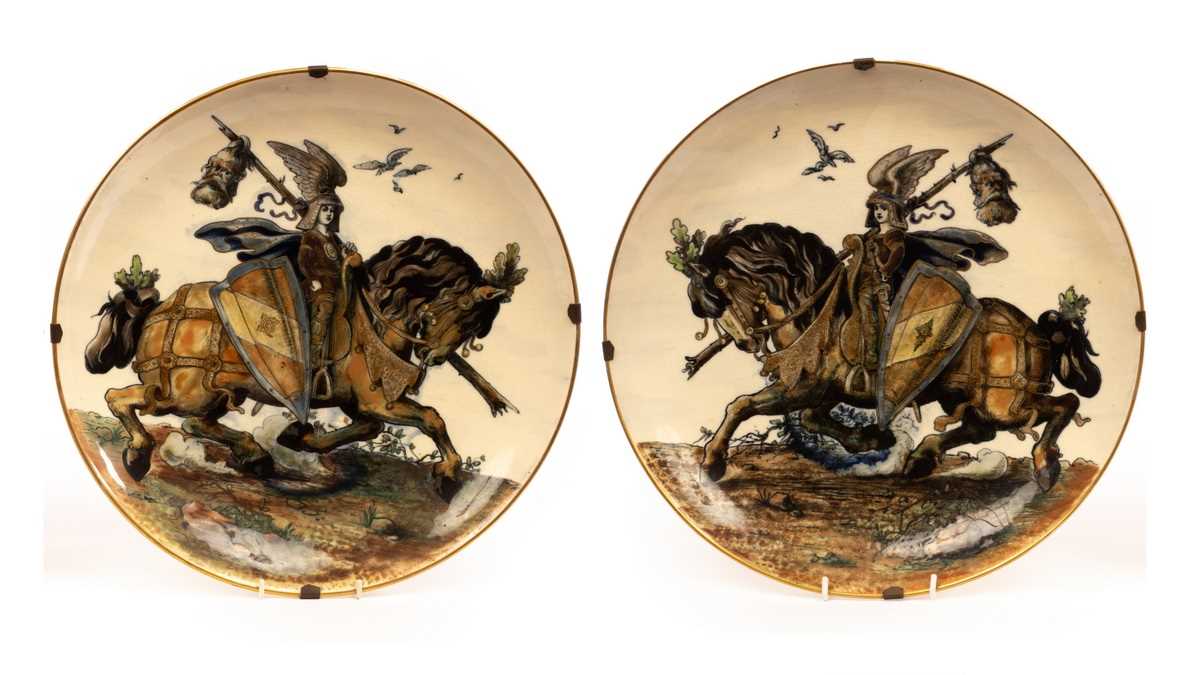 Lot 254 - A pair of Zsolnay Pecs porcelain chargers,...