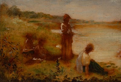 Lot 482 - After Chardin/La Baignade/oil on panel, 10cm x...