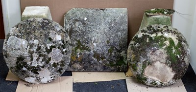 Lot 522 - A pair of staddle stones and tops, 67cm high...