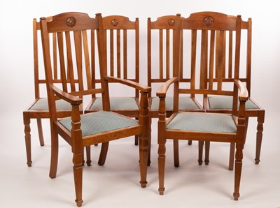 Lot 545 - A set of six Arts & Crafts walnut dining...