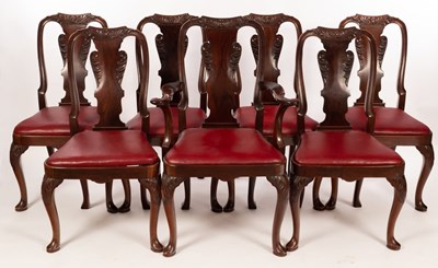 Lot 577 - Seven George I style mahogany dining chairs...