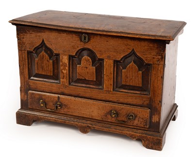 Lot 594 - An early 18th Century oak coffer bach, the...