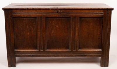 Lot 618 - An early 18th Century oak chest, the hinged...