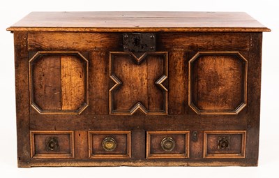 Lot 649 - An 18th Century oak chest with geometric...