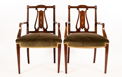 Lot 660 - A pair of Edwardian inlaid walnut open...