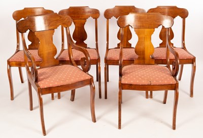 Lot 667 - A set of six stained beech dining chairs of...