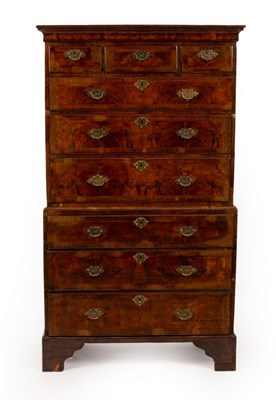 Lot 704 - A George I walnut tallboy chest with moulded...