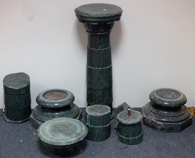 Lot 711 - A pair of Italian green mottled marble pillars,...