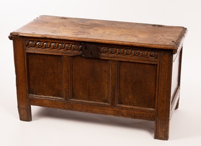 Lot 720 - An early 18th Century oak chest with hinged...