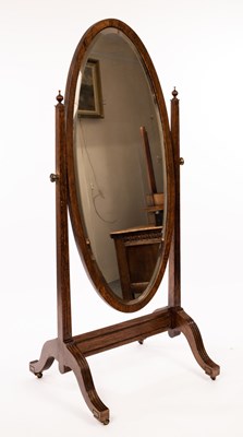 Lot 764 - A Regency style oak framed cheval mirror, the...