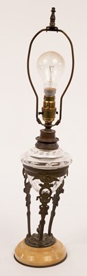 Lot 808 - A late 19th Century gilt brass and glass lamp,...