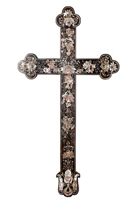 Lot 839 - An ebony and abalone inlaid cross, perhaps...