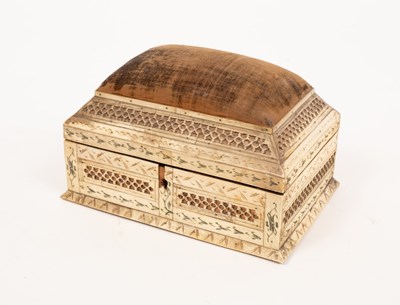 Lot 902 - A Napoleonic prisoner of war bone sewing box,...