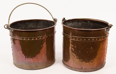 Lot 907 - A matched pair of copper coal pails, each with...