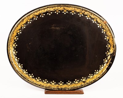 Lot 908 - A 19th Century oval papier-mâché tray with...