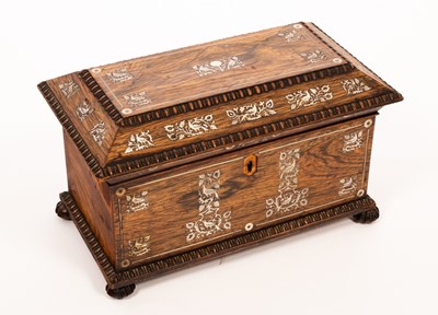 Lot 911 - A Regency rosewood sarcophagus tea caddy with...