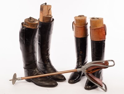 Lot 918 - Two pairs of leather riding boots, one with...