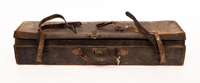 Lot 936 - A leather double gun case with strap bearing a...