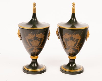 Lot 951 - A pair of Neoclassical style toleware urns and...