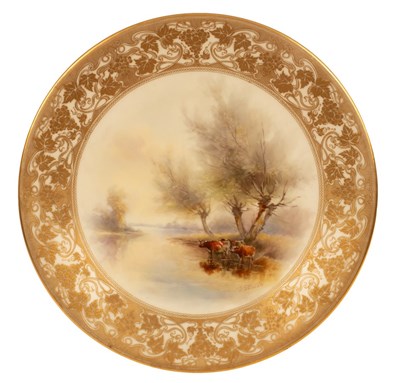 Lot 1 - A Royal Worcester plate, painted cattle...
