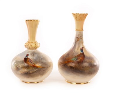 Lot 4 - Two Royal Worcester vases, each with narrow...