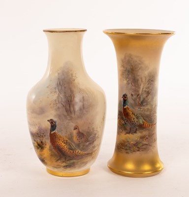 Lot 6 - Two Royal Worcester vases painted pheasants by...