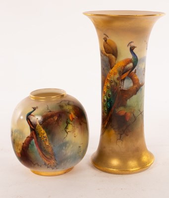 Lot 22 - A Royal Worcester cylindrical trumpet vase...