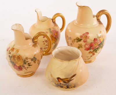 Lot 36 - Two Royal Worcester blush ivory jugs painted...