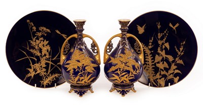 Lot 45 - A pair of Royal Worcester pear-shaped vases of...