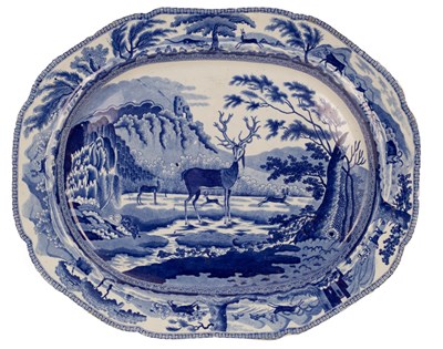 Lot 65 - A blue and white Bewick Stag pattern meat...