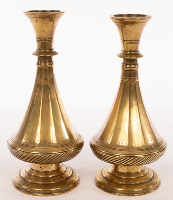 Lot 91 - A pair of Mughal bronze tapering vases with...