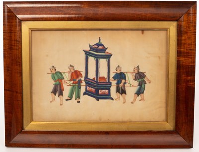 Lot 96 - A pair of Chinese rice paper watercolour...