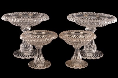 Lot 112 - A pair of fine Irish cut glass tazze, the tops...