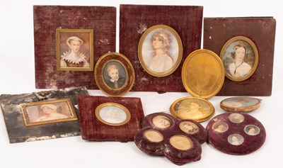 Lot 243 - A group of portrait miniatures and hand tinted...