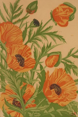 Lot 268 - Ann Ellis/Poppies/woodblock, 36cm x 26cm