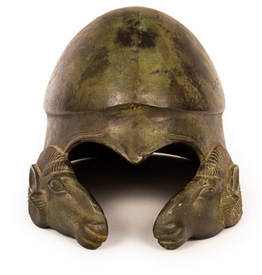 Lot 290 - A bronze helmet, after the antique, modelled...