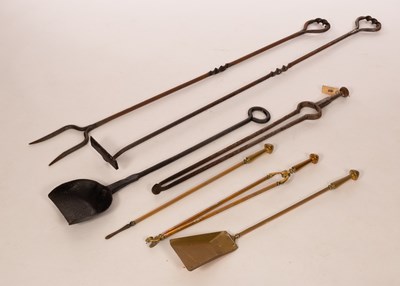 Lot 303 - Various wrought iron fire irons