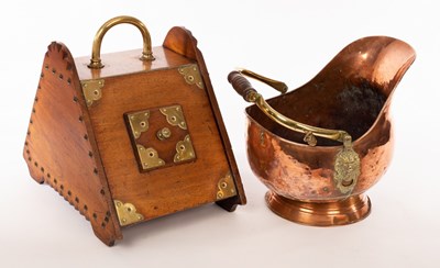 Lot 305 - A walnut coal hod and a copper coal scuttle