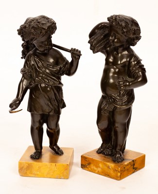 Lot 342 - A pair of bronze putto, the harvesters, both...