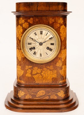 Lot 372 - A French cased mantel clock, the marquetry...