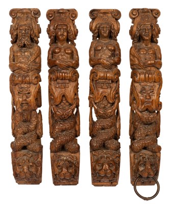 Lot 383 - Four 17th Century Flemish carved oak caryatids,...