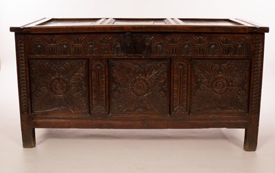 Lot 387 - A Charles II oak coffer, probably Somerset,...