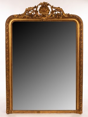 Lot 403 - A gilt plaster overmantel mirror, with central...